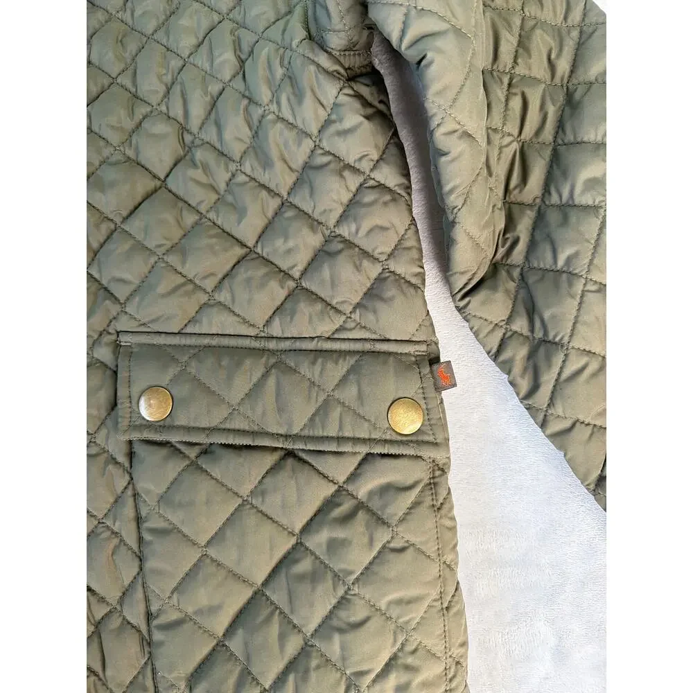Polo Ralph Lauren Quilted Barn Jacket Corduroy Collar Green Youth Small 8-10